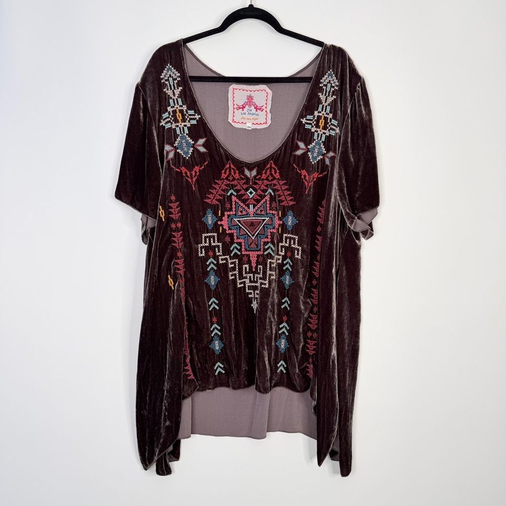 Johnny Was Brown velvet embroidered top size 2X #0062